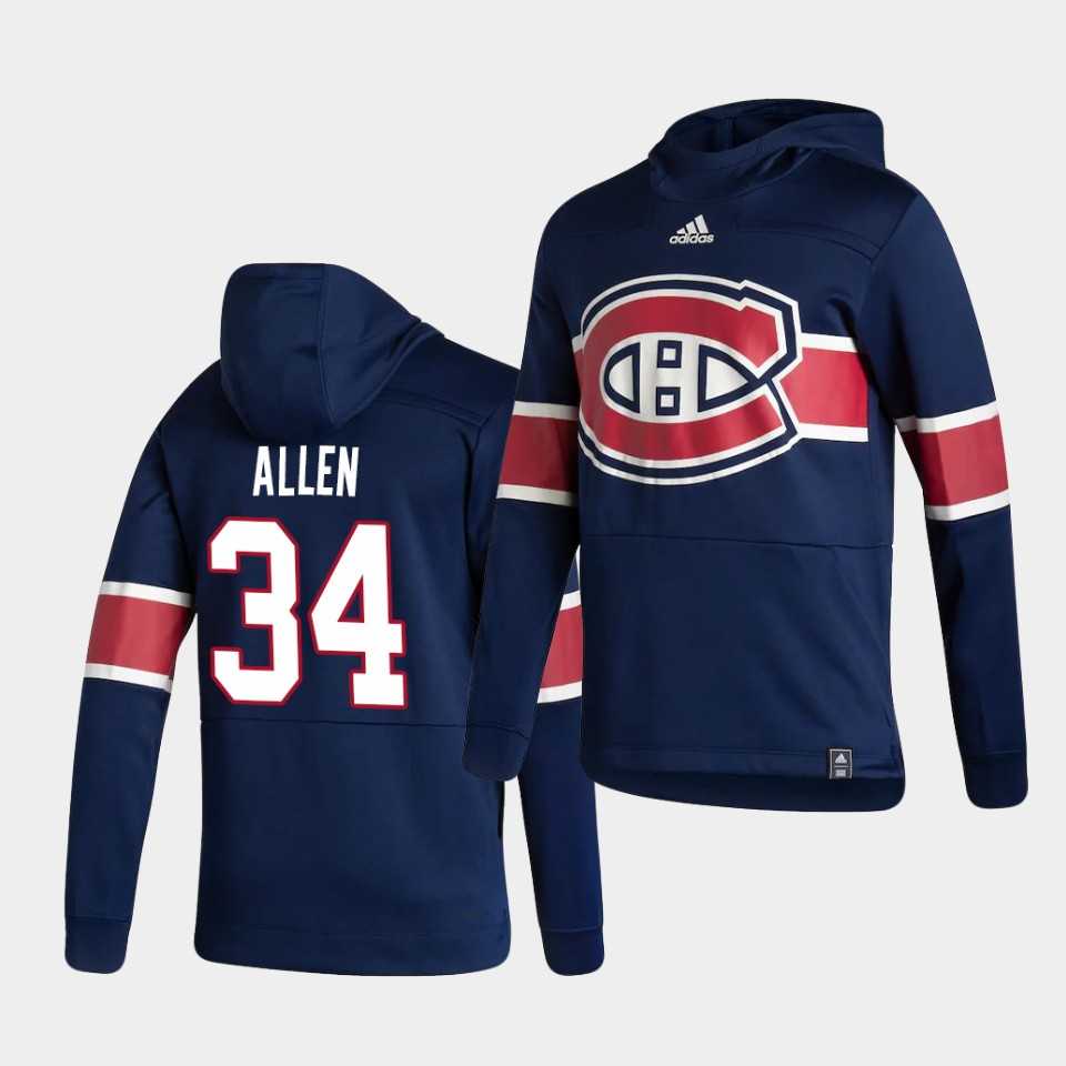 Men Montreal Canadiens 34 Allen Blue NHL 2021 Adidas Pullover Hoodie Jersey